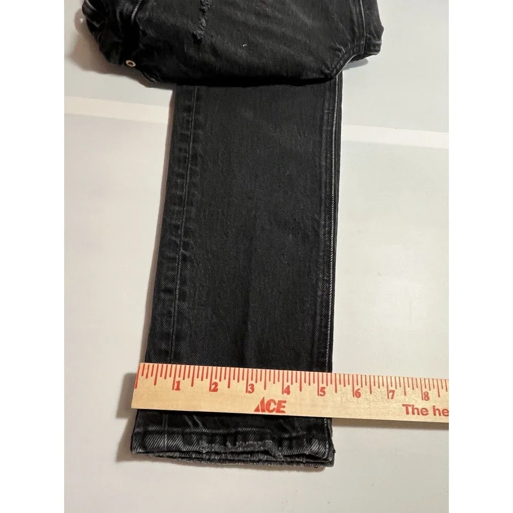 American Eagle Women's Mom Jeans Size 2 Long 90’s Skinny Light Distressing Black